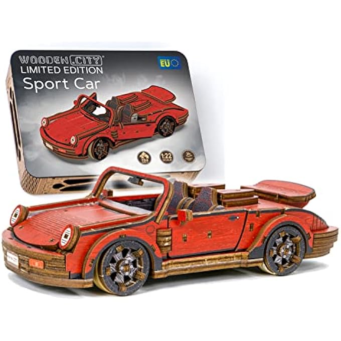 VINTAGE CARS SPORT CAR LIMITED EDITION - DIY 3D WOODEN MODEL KITS FOR ADULTS TO BUILD CARS - 3D WOODEN PUZZLES FOR ADULTS BRAIN TEASER FOR 15+ TEENS - 194 PARTS 1/22 SCALE WOODEN CAR KIT - Image 1